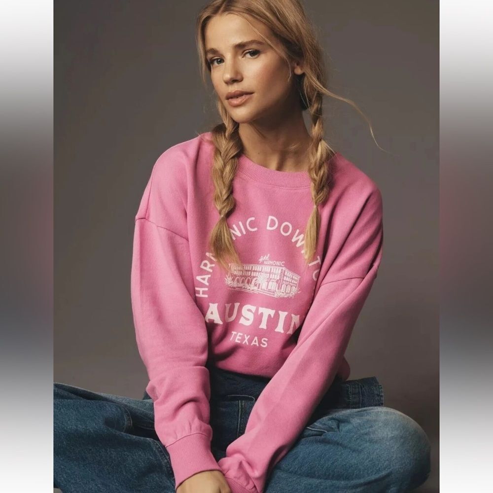 Anthropologie Pink Maeve Austin Texas Crewneck Sweatshirt - Picture 8 of 9